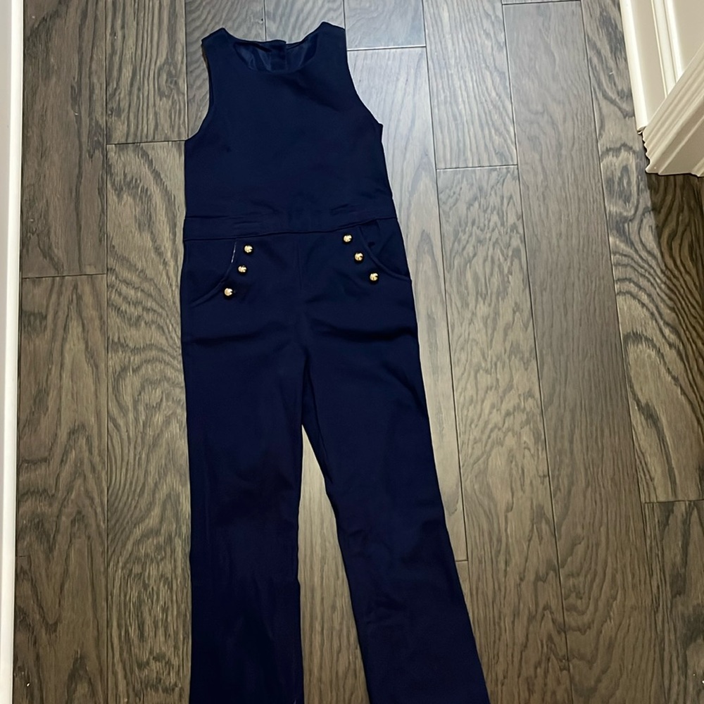 Janie and Jack long romper. Navy size 8.